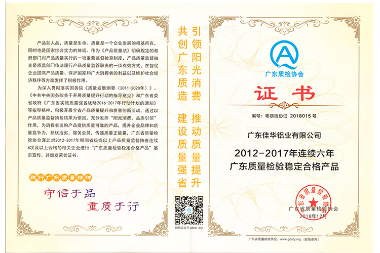 Enhorabuena! JIA HUA GANA DE NUEVO EL HONOR DE "Productos de calidad estable"