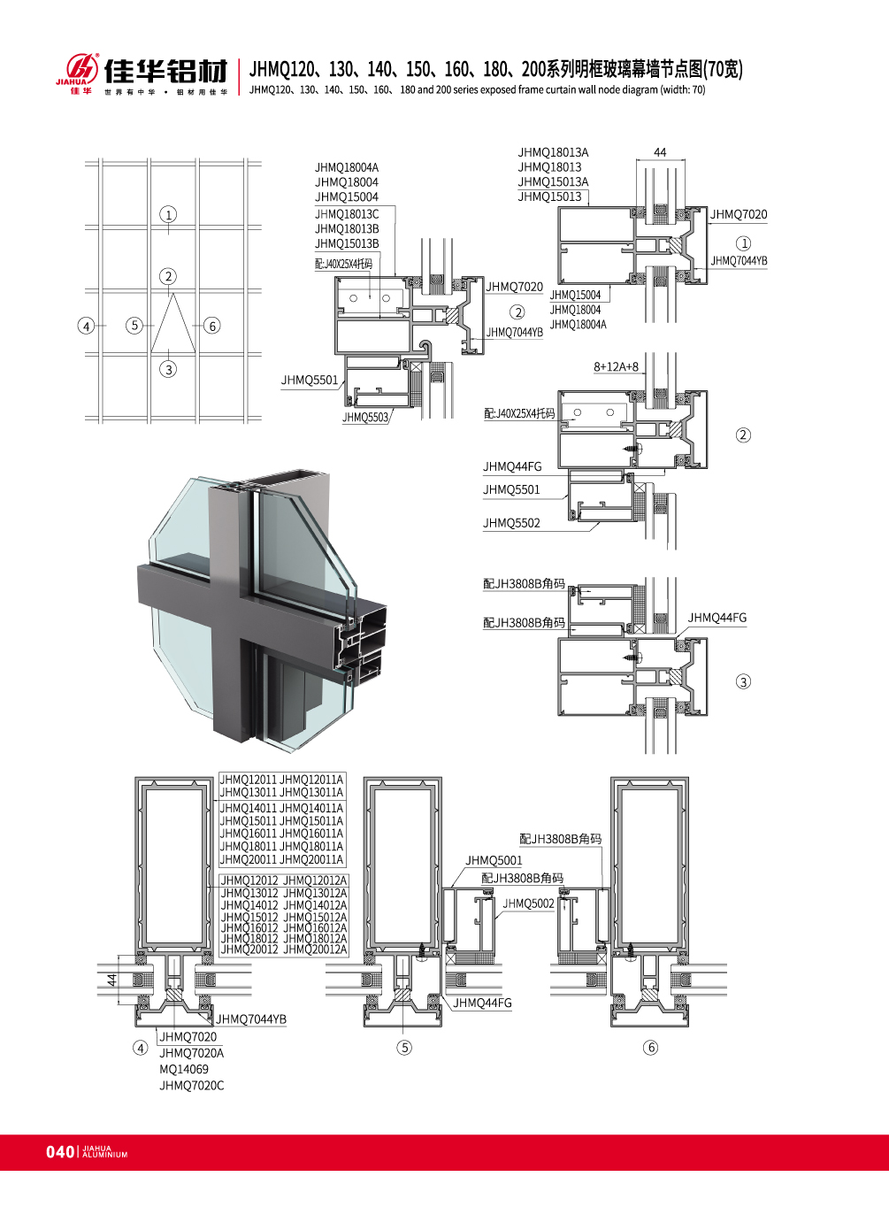 JHMQ120 / 130/140/150/160/180/200 70 Anchura Visible pared de cortina