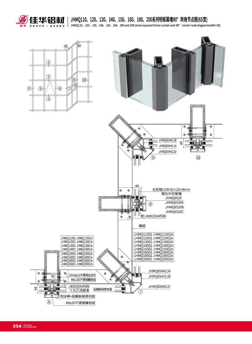 JHMQ110 / 120/130/140/150/160/180/200 Series Visible pared de cortina para la fachada