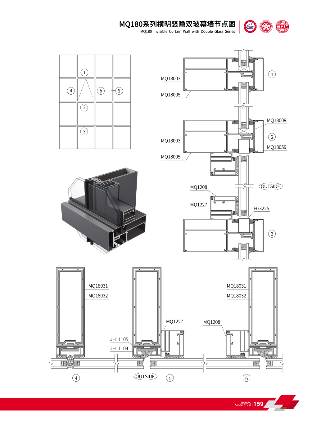 MQ Series 180 Visible forma longitudinal y transversal vertical oculto Glass muro cortina