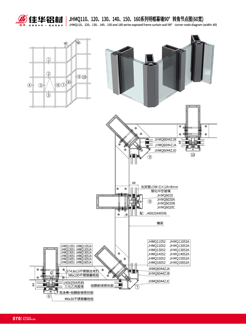 JHMQ110 / 120/130/140/150/160 Series 60 Anchura Visible Wall curatin