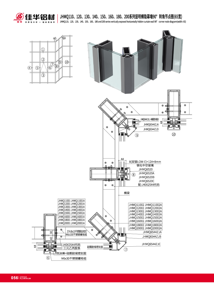 JHMQ110 / 120/130/140/150/160/180/200 Series Visible pared de cortina para la fachada