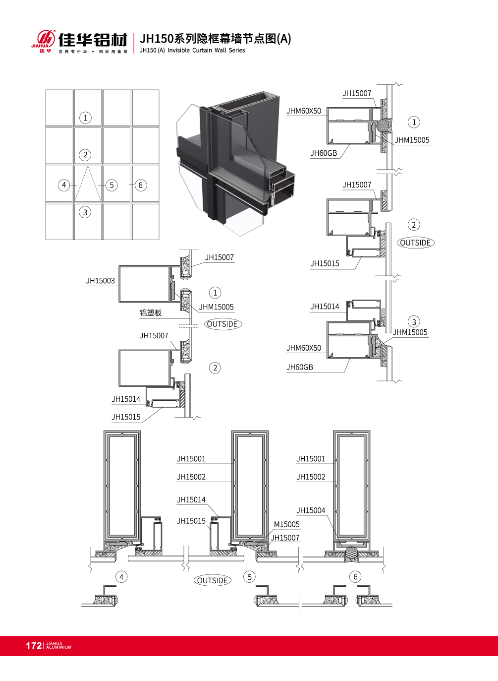 JH150 invisible muro cortina de la fachada exterior