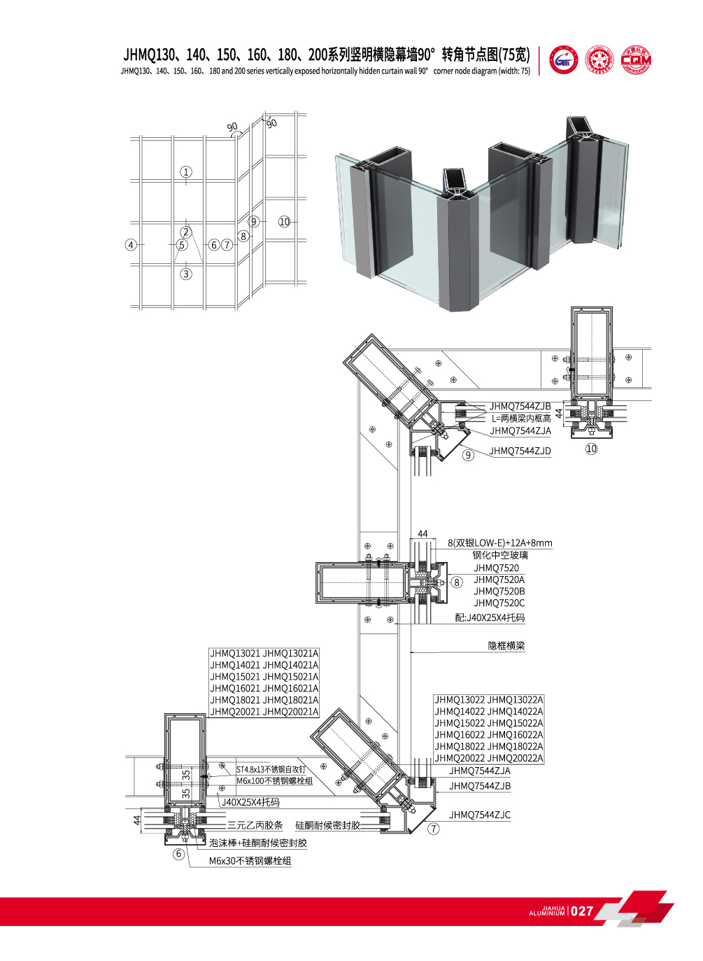 JHMQ130 / 140/150/160/180/200 Visible pared de cortina