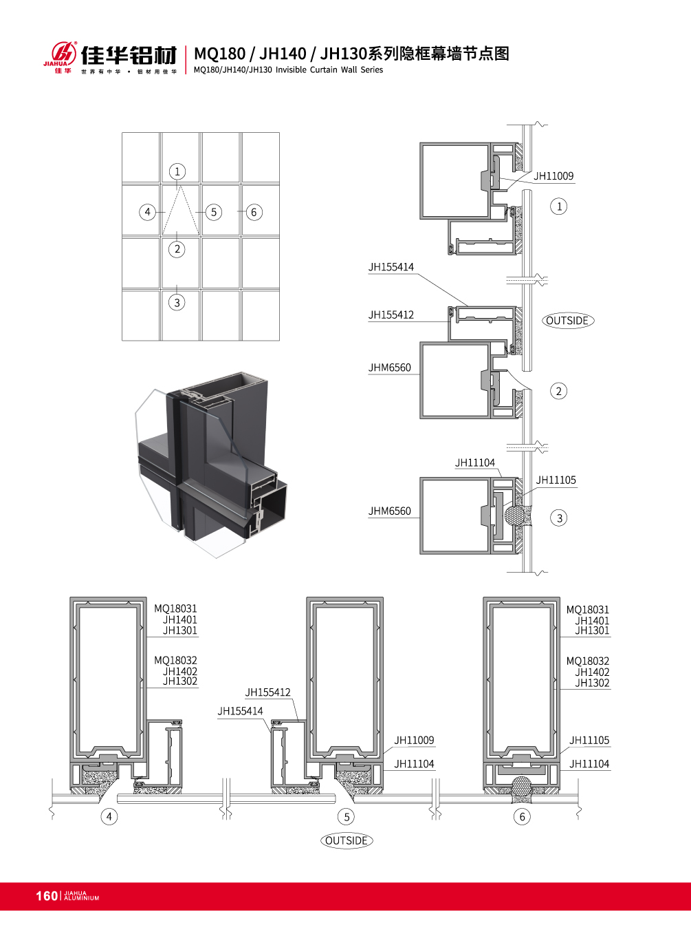 MQ Series 180 Visible forma longitudinal y transversal vertical oculto Glass muro cortina