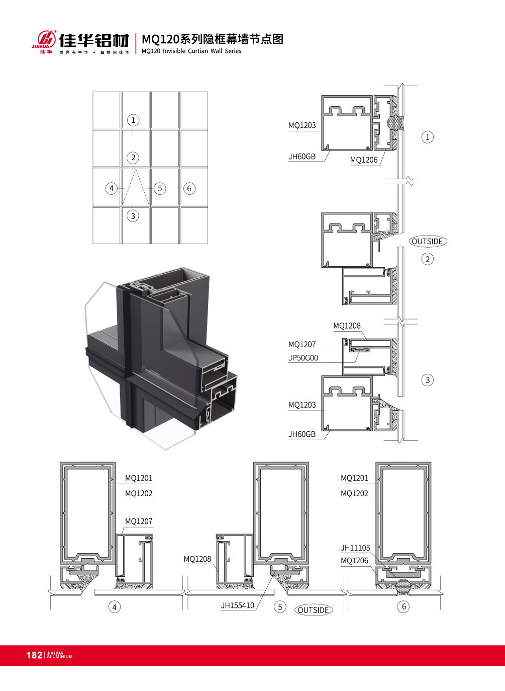 MQ120 Serie de aluminio muro cortina invisible para la fachada de cristal