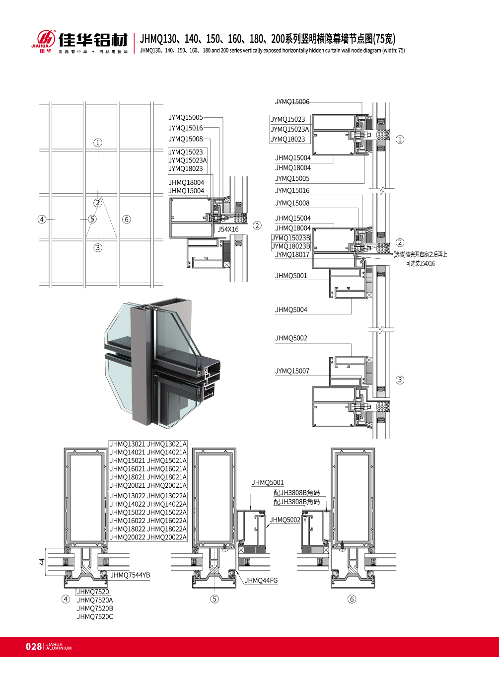 JHMQ130 / 140/150/160/180/200 Visible pared de cortina